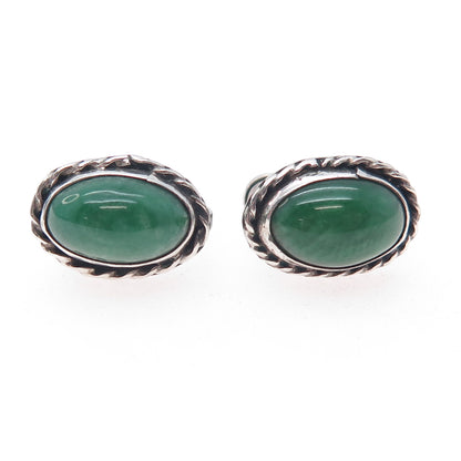 925 Sterling Silver Vintage Mexico Real Cabochon Jade Screw Back Earrings