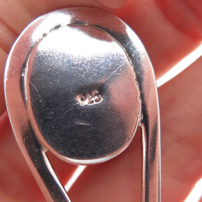 925 Sterling Silver Vintage Real Black Onyx Modernist Teardrop Slide Pendant