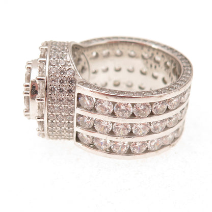 925 Sterling Silver Round-Cut C Z Statement Ring Size 9.5
