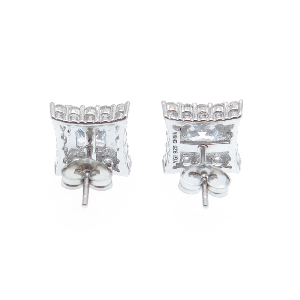 925 Sterling Silver Princess & Round-Cut C Z Sparkle Square Stud Earrings