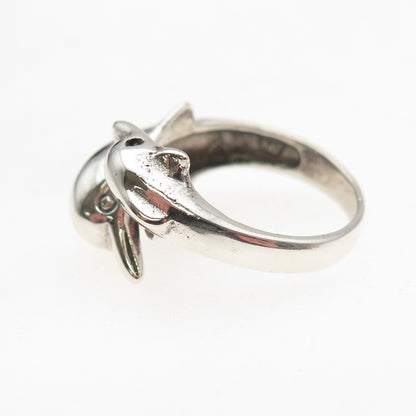 925 Sterling Silver Vintage Mom & Child Dolphin Oxidized Ring Size 5.75