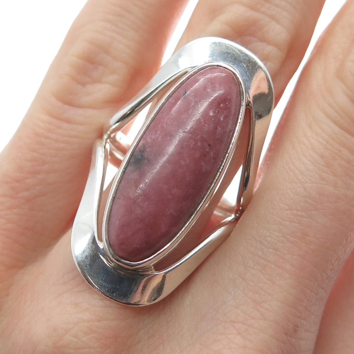 DOMINIQUE DINOUART 925 Sterling Silver Vintage Mexico Real Rhodonite Ring Size 8