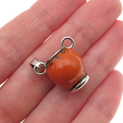 925 Sterling Silver Vintage Italy Enamel Vase 3D Mini Charm Pendant