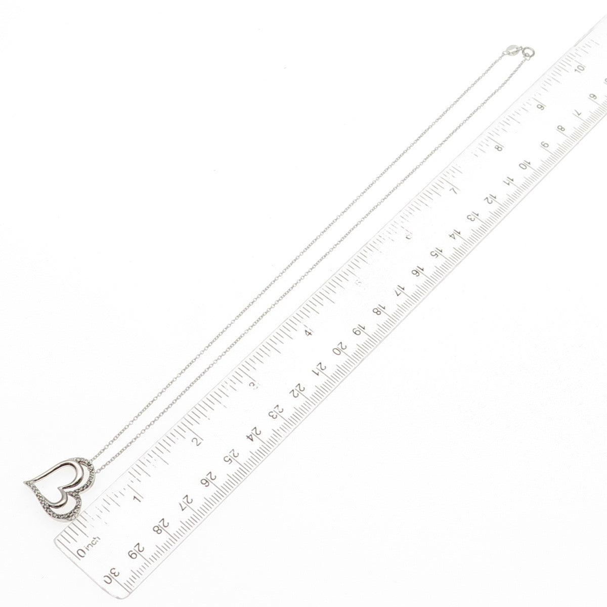 925 Sterling Silver Real Round-Cut Diamond Heart Cable Chain Necklace 18"