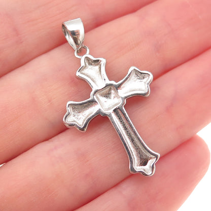925 Sterling Silver Round-Cut C Z Cross Charm Pendant