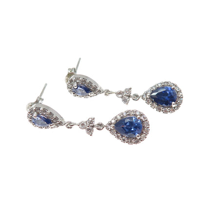 925 Sterling Silver Pear-Cut Blue & Round-Cut White C Z Dangle Earrings