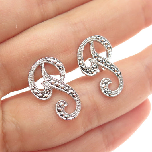 925 Sterling Silver Vintage Real Marcasite Letter P Initial Cufflinks