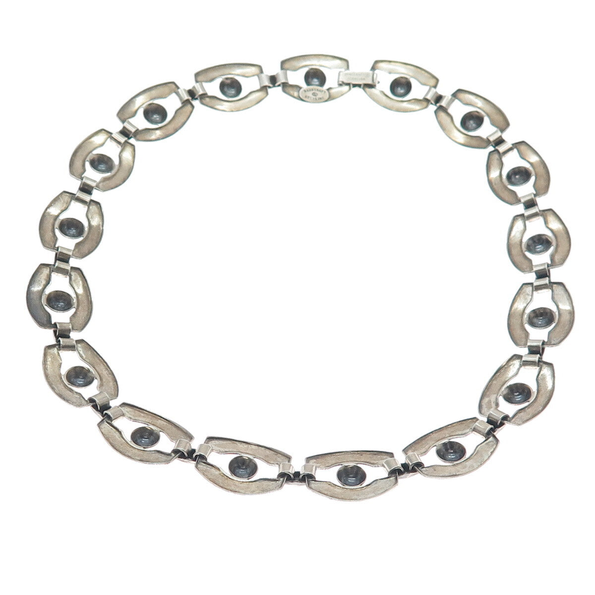 DANECRAFT 925 Sterling Silver Antique Art Deco Beaded Panel Chain Necklace 16"