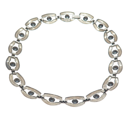 DANECRAFT 925 Sterling Silver Antique Art Deco Beaded Panel Chain Necklace 16"