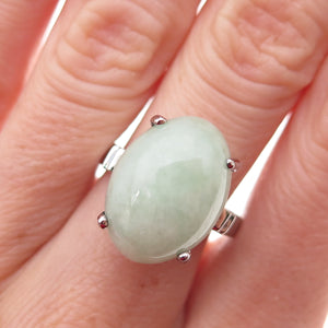 Gold Stone 925 Sterling Silver Vintage Real Cabochon Jade Ring Size 8