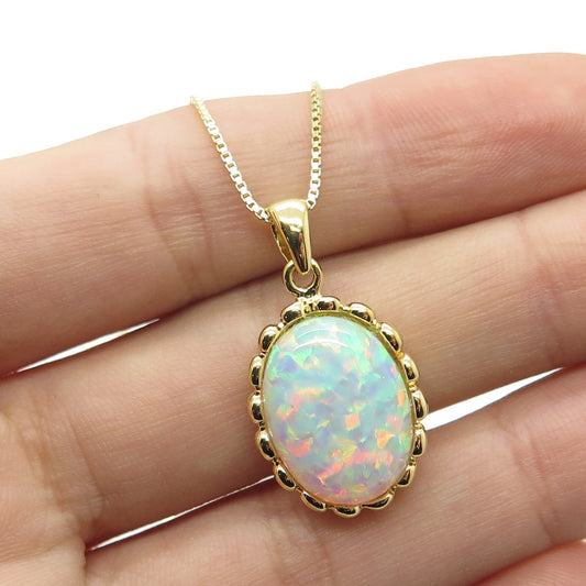 925 Sterling Silver Gold Plated Italy Faux Opal Box Chain Necklace 16"