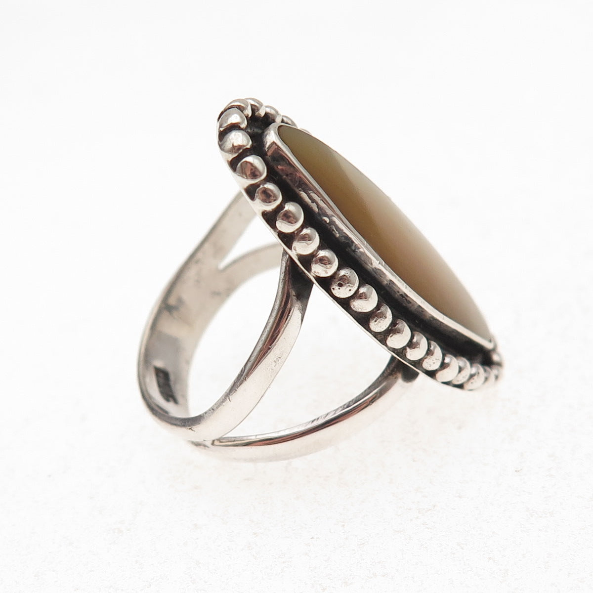 950 Silver Vintage Real MOP Beaded Oxidized Ring Size 8