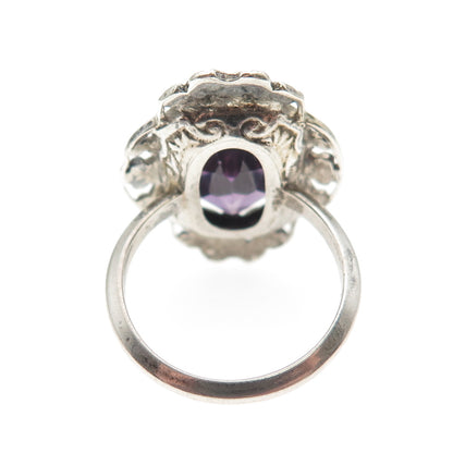 925 Sterling Silver Antique Art Deco Lab-Created Peacock Sapphire Ring Size 5