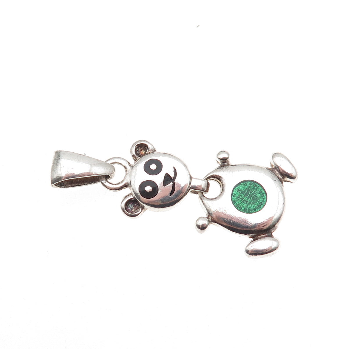 925 Sterling Silver Vintage Enamel Panda Dangle Charm Pendant