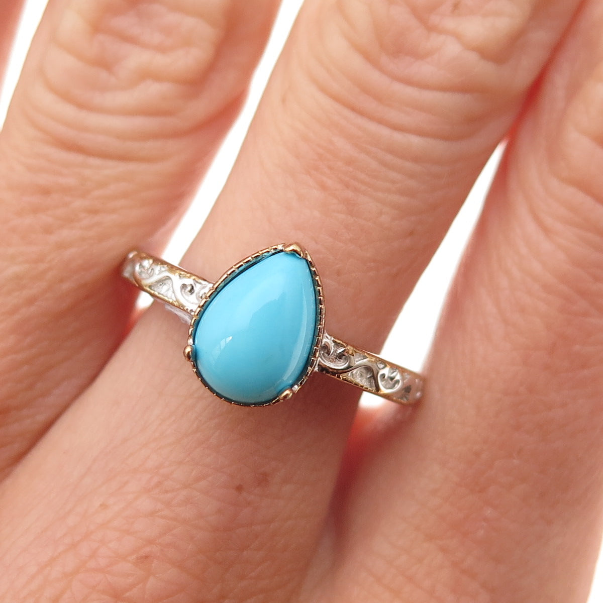 Chuck Clemency Sterling Silver 2-Tone Real Sleeping Beauty Turquoise Ring Size 8