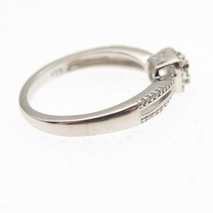 Sun 925 Sterling Silver Real Round-Cut Diamond Engagement Ring Size 7