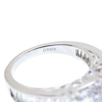 DSMK 925 Sterling Silver White & Blue Emerald-Cut Shaped C Z Ring Size 7.25
