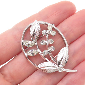 925 Sterling Silver Antique Art Deco Rhinestone Floral Pin Brooch