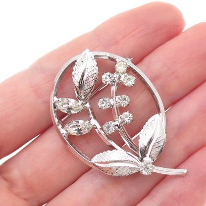 925 Sterling Silver Antique Art Deco Rhinestone Floral Pin Brooch
