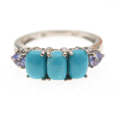 Chuck Clemency 925 Sterling Silver Real Turquoise & Tanzanite Ring Size 8