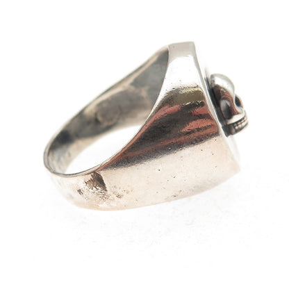 925 Sterling Silver Vintage Skull Oxidized Biker Signet Ring Size 11