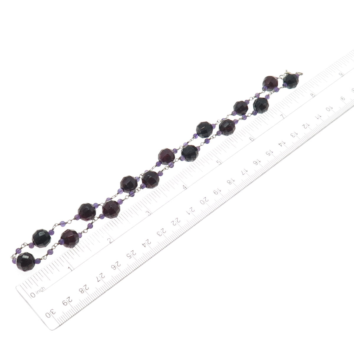 925 Sterling Silver Vintage Real Red Garnet & Amethyst Beaded Chain Necklace 16"