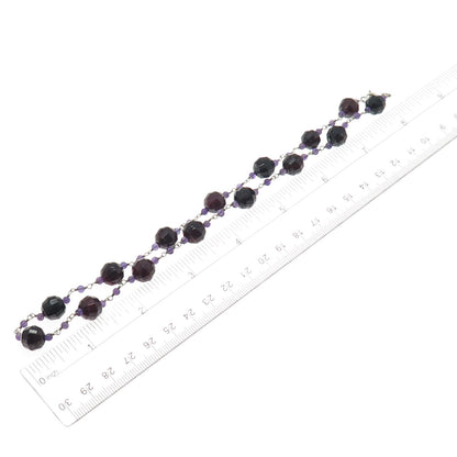 925 Sterling Silver Vintage Real Red Garnet & Amethyst Beaded Chain Necklace 16"