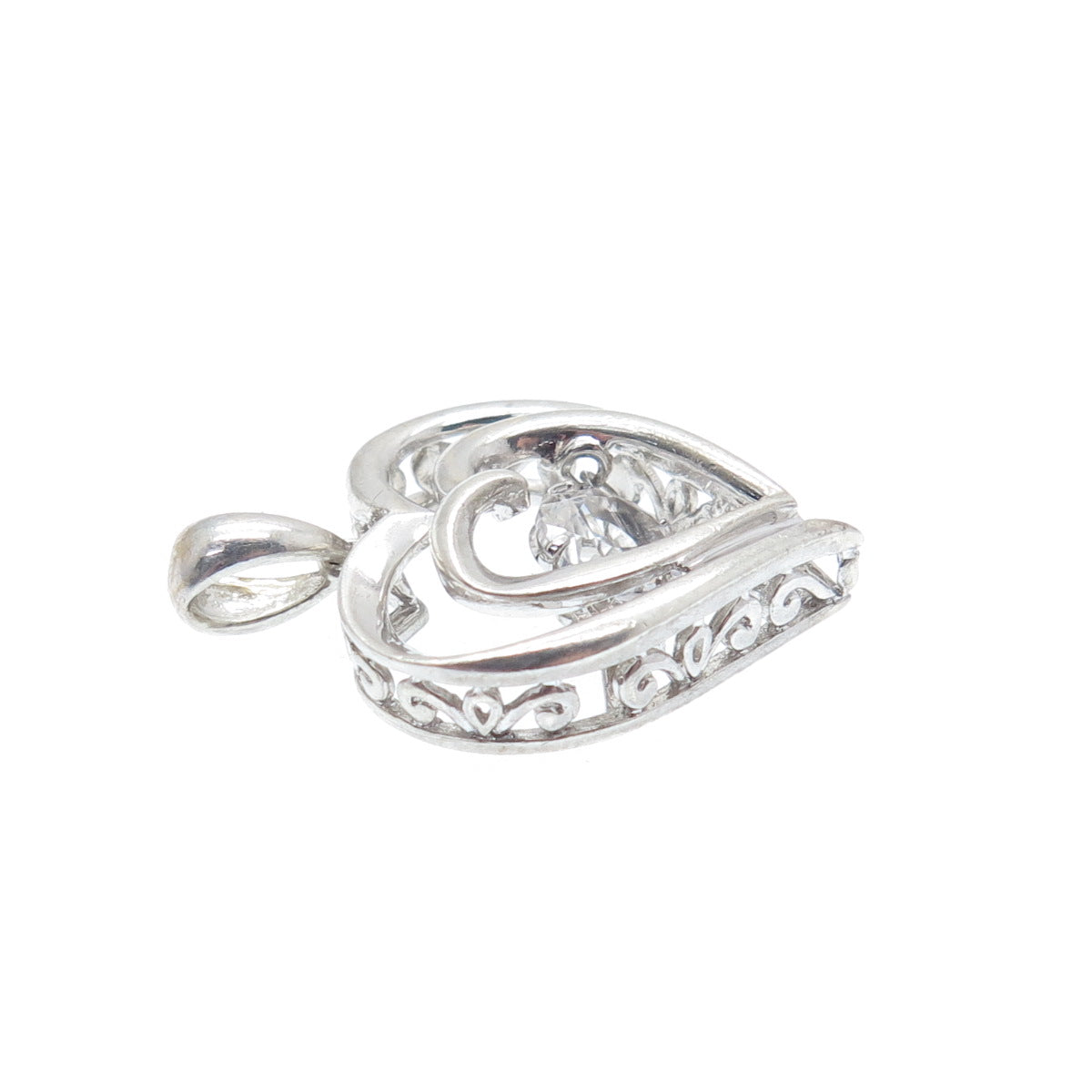 925 Sterling Silver Round-Cut C Z Double Heart Minimalist Charm Pendant