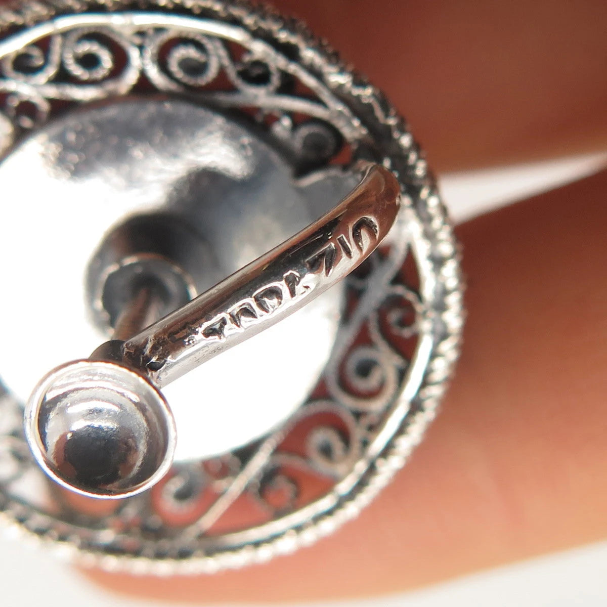 925 Sterling Silver Vintage Topazio Cannetille Round Screw Back Earrings