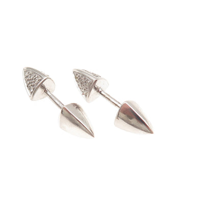 925 Sterling Silver Real Round-Cut Diamond Thorn Stud Earrings