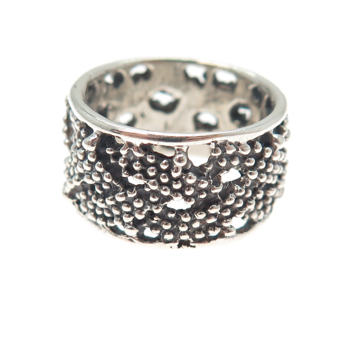 925 Sterling Silver Vintage Woven Granulated Oxidized Band Ring Size 6.75