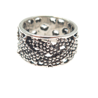 925 Sterling Silver Vintage Woven Granulated Oxidized Band Ring Size 6.75