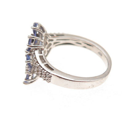 Chuck Clemency 925 Sterling Silver Real Tanzanite & White Topaz Ring Size 8.25