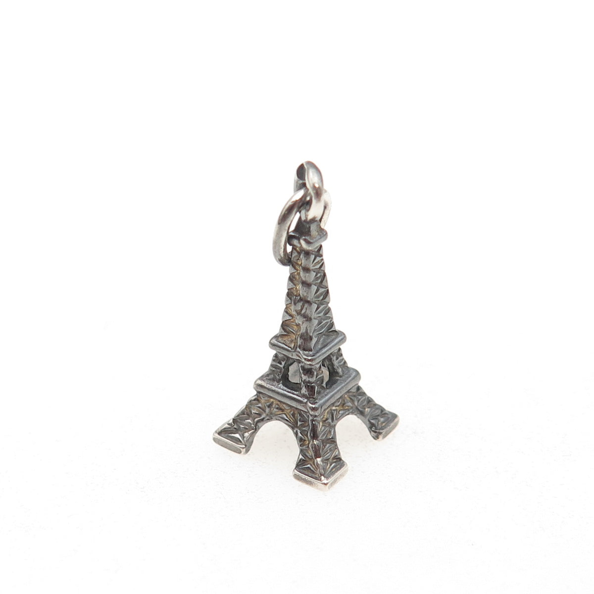 800 Silver Vintage France Eiffel Tower Oxidized 3D Mini Charm Pendant