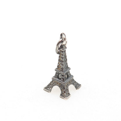 800 Silver Vintage France Eiffel Tower Oxidized 3D Mini Charm Pendant