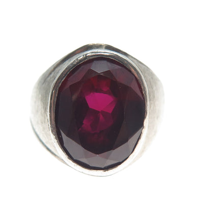 925 Sterling Silver Vintage Lab-Created Ruby Oxidized Ring Size 6