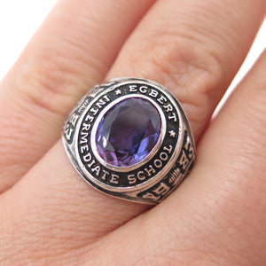 REED & CO. 925 Sterling Vintage 1983 Real Amethyst Egbert School Ring Size 6.75
