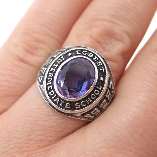 REED & CO. 925 Sterling Vintage 1983 Real Amethyst Egbert School Ring Size 6.75