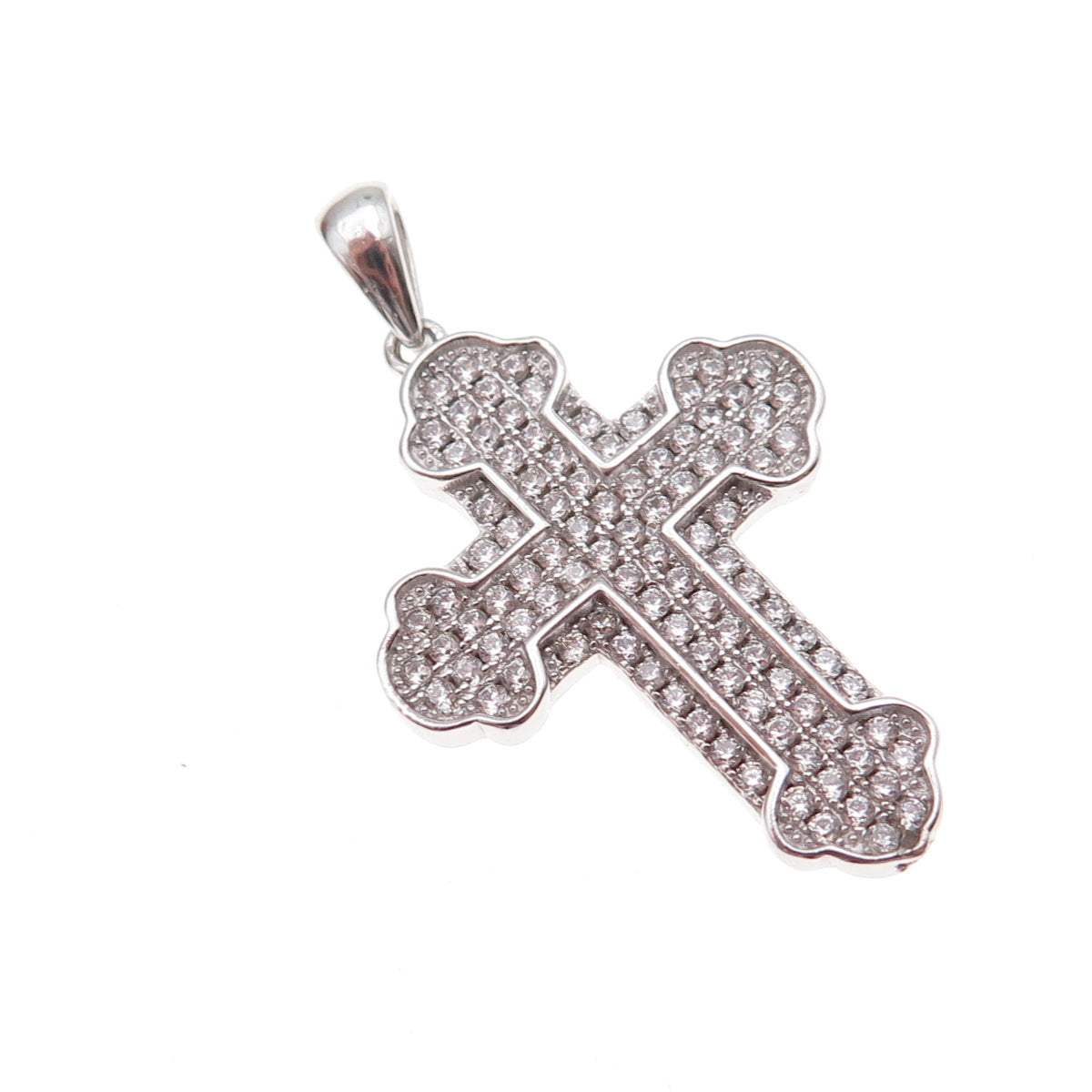 925 Sterling Silver Round-Cut C Z Cross Charm Pendant