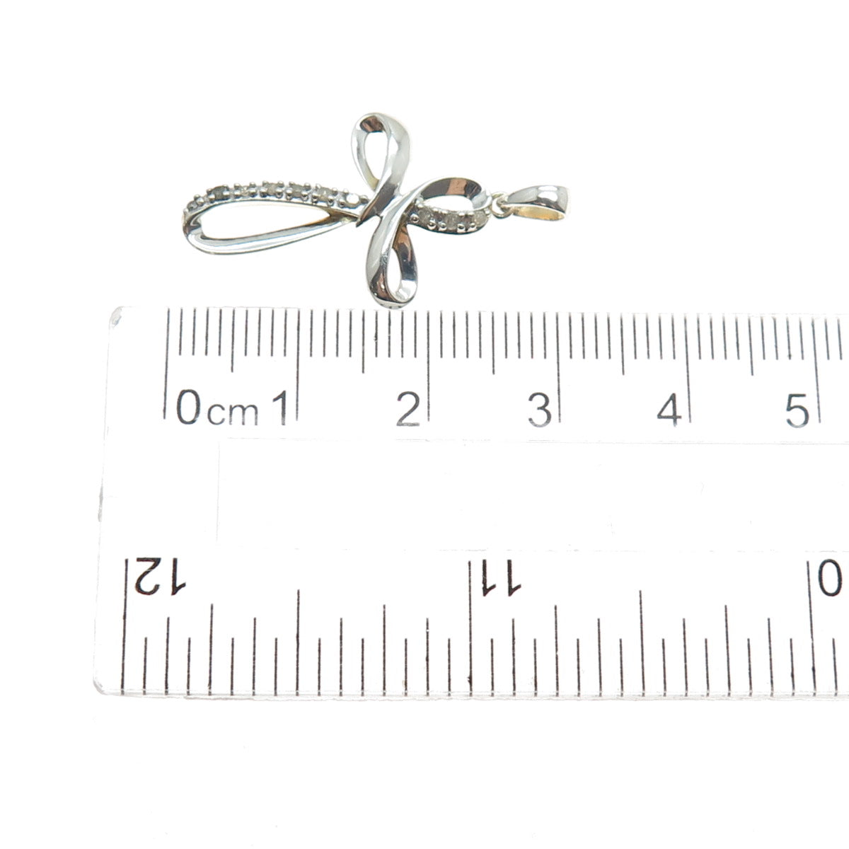 CHARLES WINSTON 925 Sterling Silver Real Round-Cut Diamond Cross Charm Pendant