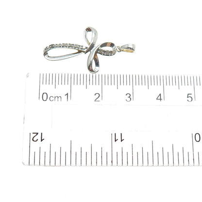 CHARLES WINSTON 925 Sterling Silver Real Round-Cut Diamond Cross Charm Pendant