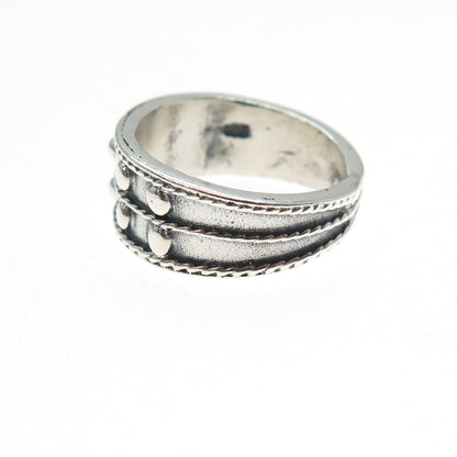 925 Sterling Silver Vintage Modernist Beaded Oxidized Ring Size 6.5
