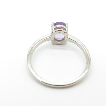 DAZZLERS 925 Sterling Silver Real Oval-Cut Amethyst Ring Size 7