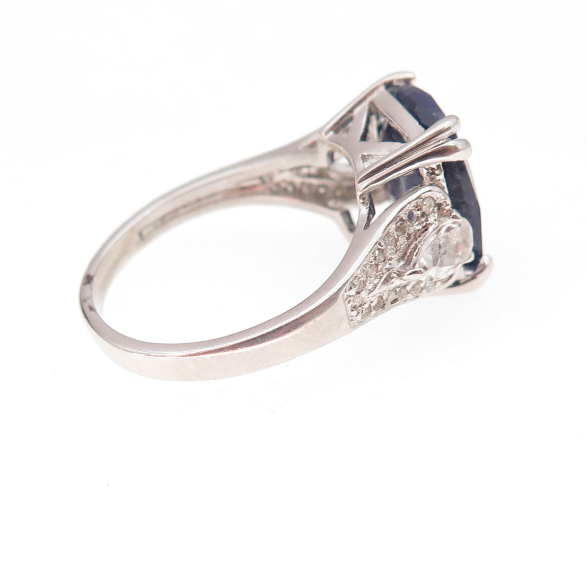 925 Sterling Silver Real Sapphire & White Topaz Ring Size 7