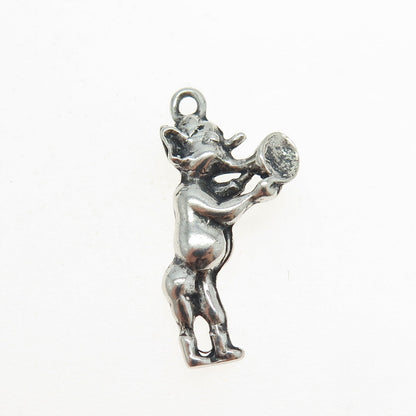 925 Sterling Silver Vintage Cartoon Clarinet Musician Character Charm Pendant