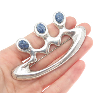 925 Sterling Silver Vintage Real Sodalite Modernist Pin Brooch