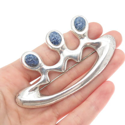925 Sterling Silver Vintage Real Sodalite Modernist Pin Brooch