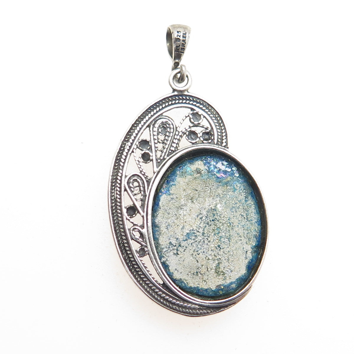 REGINA LANE 925 Sterling Silver Vintage Israel Roman Glass Pendant