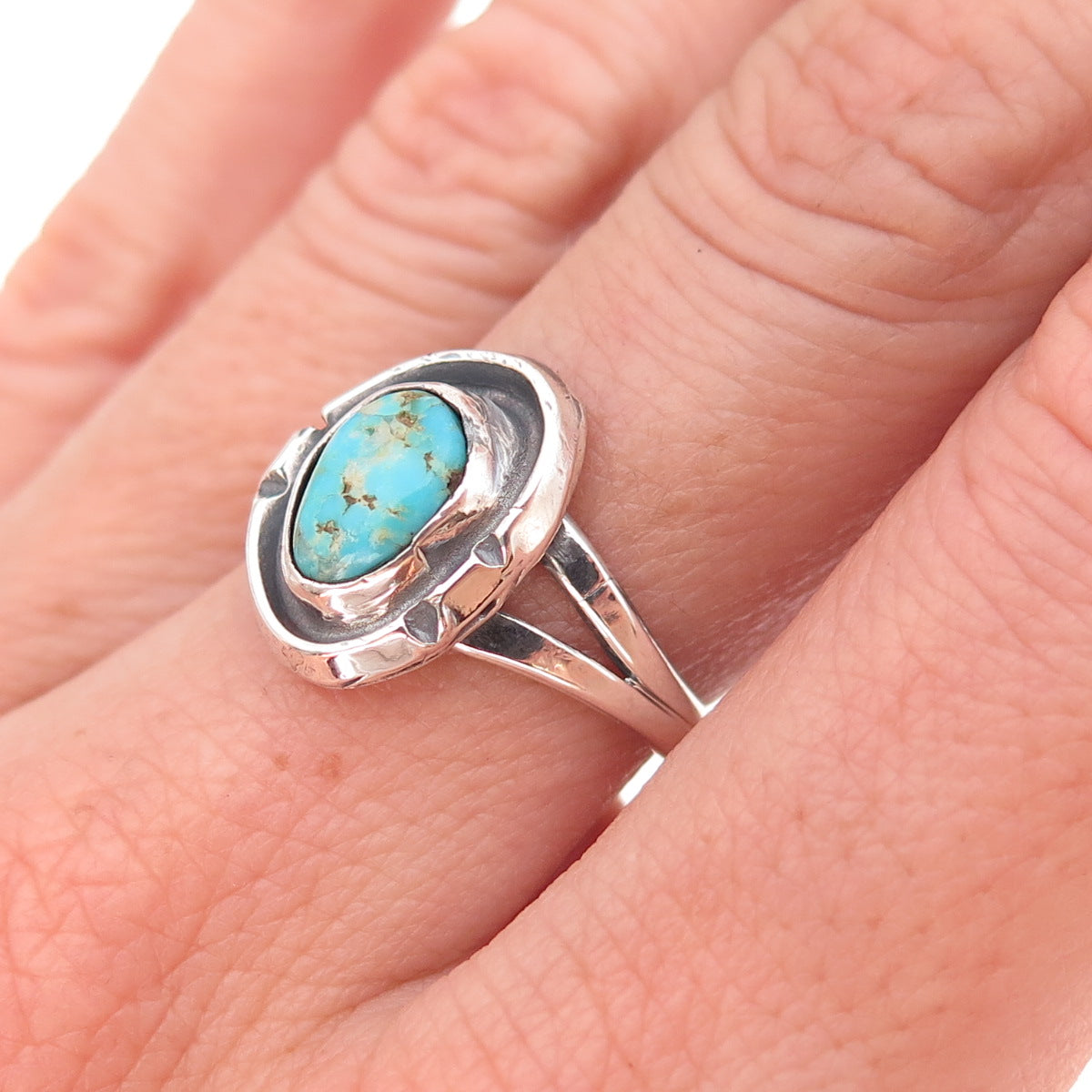 Old Pawn 925 Sterling Silver Vintage Southwestern Turquoise Tribal Ring Size 7