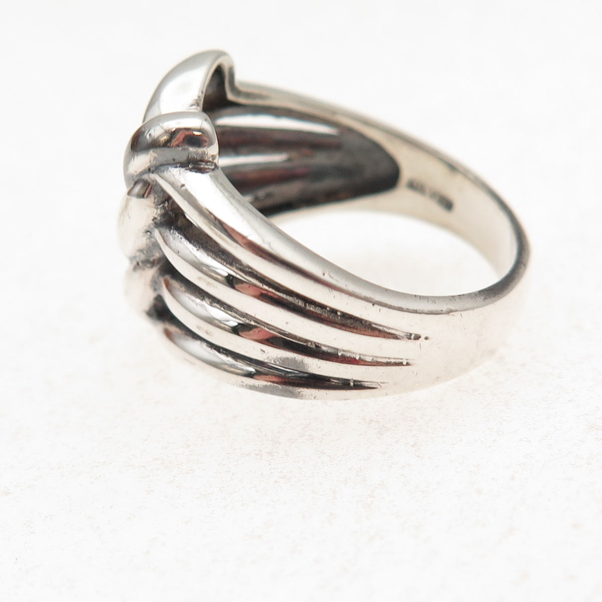 925 Sterling Silver Vintage Modernist Knot Oxidized Ring Size 8.5